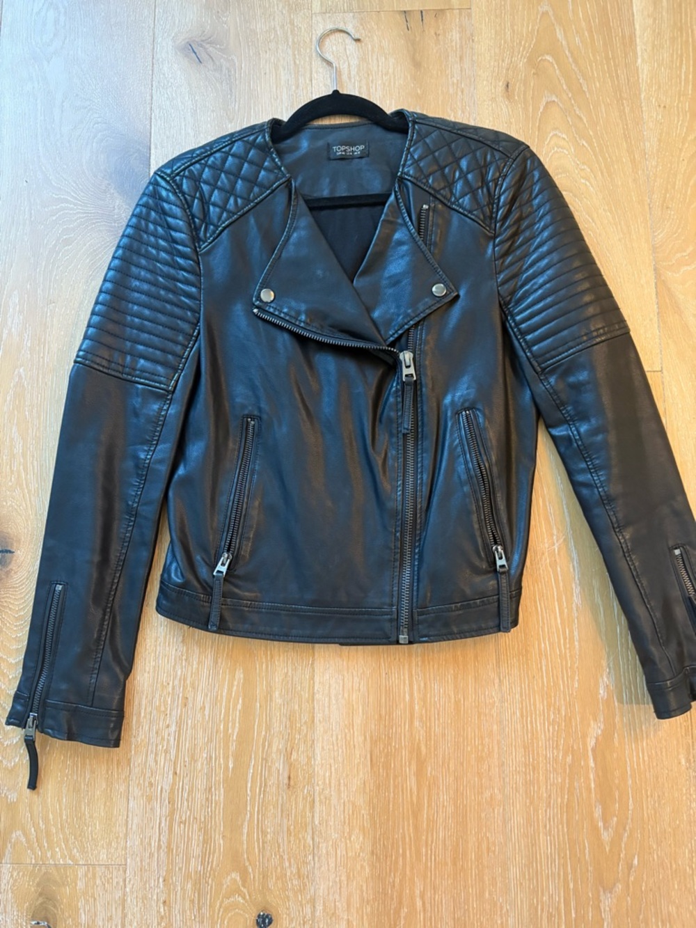Topshop Black Quilted Moto-Style Faux Leather Jacket